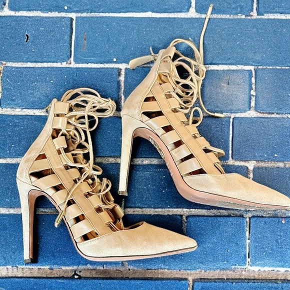 Aquazzura Beige Suede ‘Amazon’ Lace Up Pumps Size 5 ASO Eiza Gonzalez - Picture 8 of 15